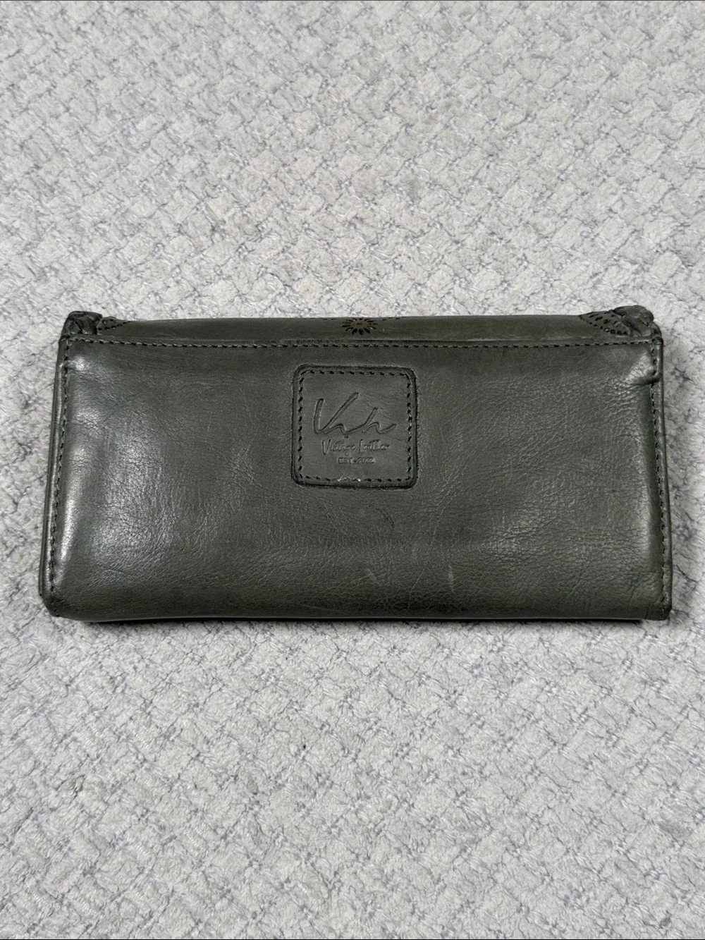 Vintage Leather Embellished Leather Wallet Green Mandala Braided